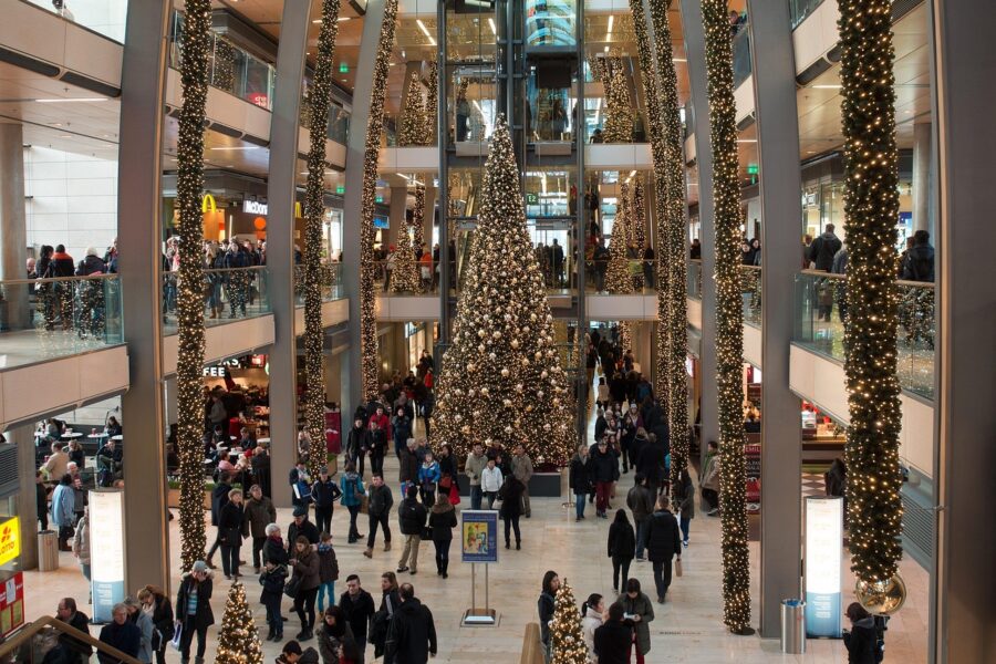 Christmas mall shopping and holiday stress